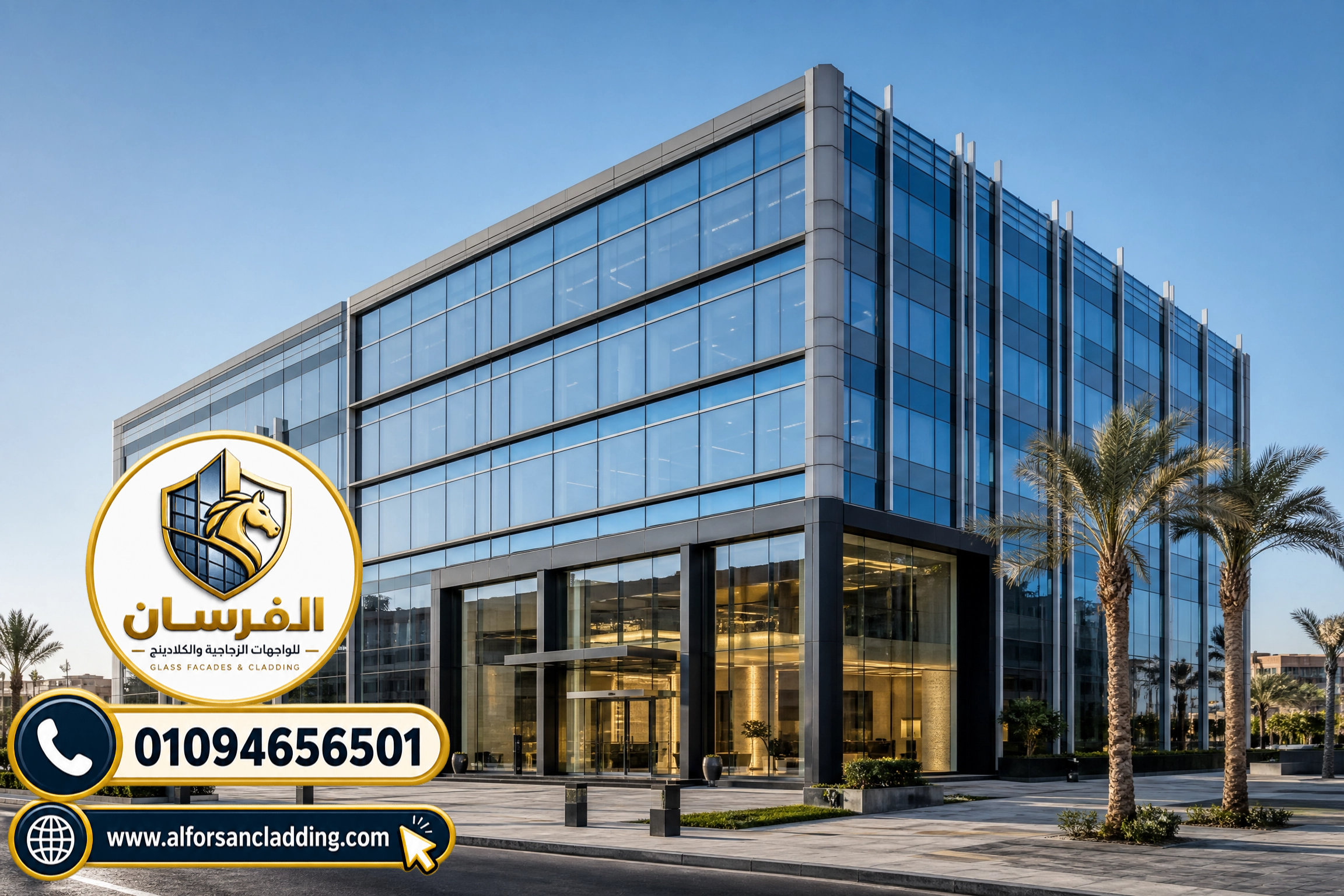 تصميم واجهات زجاجية حديثة للمحلات والشركات في مصر